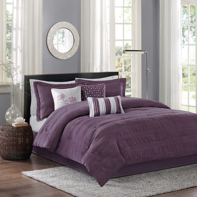 Olliix by Madison Park Hampton 7 Piece Plum Queen Comforter Set | Big ...