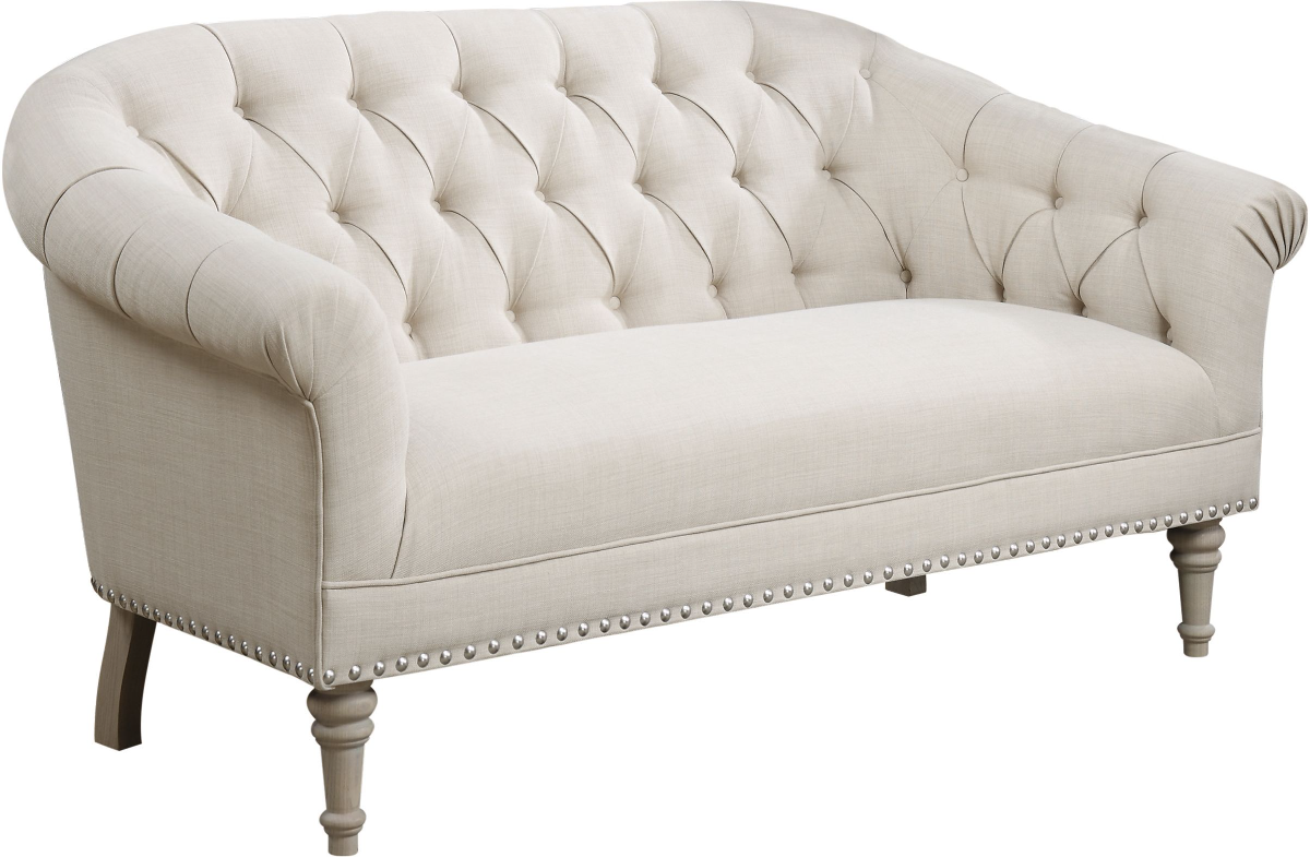 Coaster Billie Natural Tufted Back Settee With Roll Arm Pearls