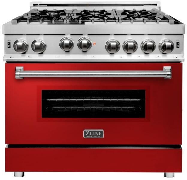 ZLINE 36" Stainless Steel/Red Gloss Pro Style Gas Range 0