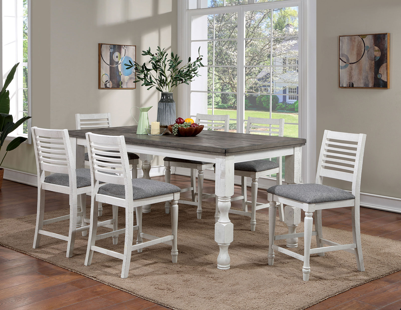 Furniture of America Calabria Antique White and Gray Counter Height Table