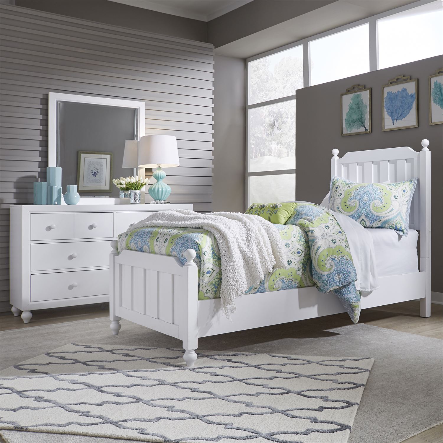 Liberty Furniture Cottage View 3-Piece White Youth Twin Panel Bed Set