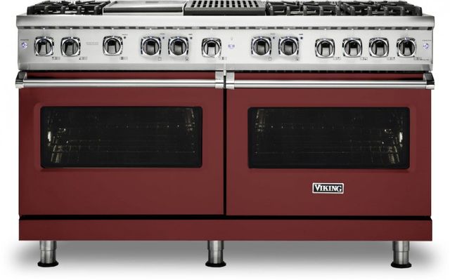 Viking® 5 Series 60" Reduction Red Pro Style Dual Fuel Natural Gas Range with 12" Griddle and 12" Grill