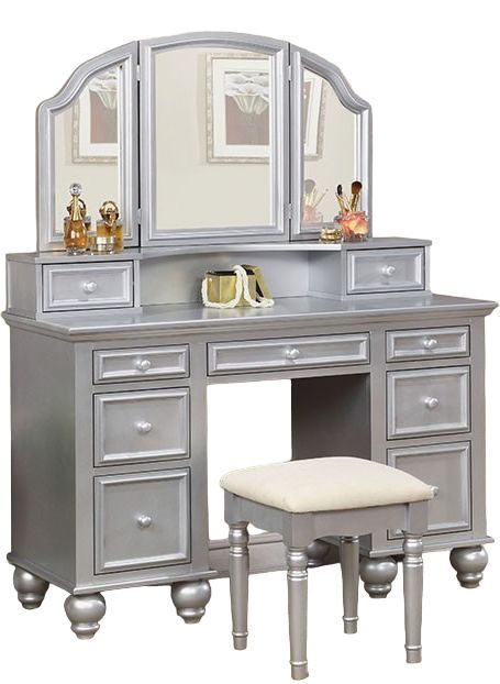 Furniture of America® Tracy 3-Piece Silver Vanity Set