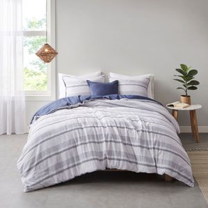 Olliix by Clean Spaces Oakley 5 Piece Striped Organic Cotton Yarn Dyed Indigo and White King/California King Comforter Cover Set