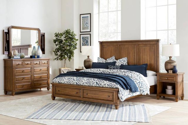Aspenhome Thornton Sienna Queen Bed, Dresser, Mirror with Jewelry Storage, Chest and 1 Nightstand 15