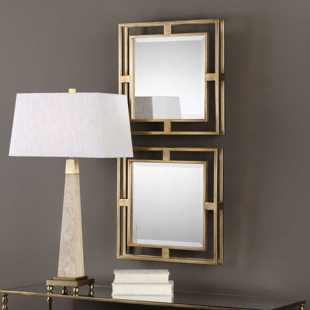 Uttermost® by Grace Feyock Allick 2-Piece Gold Square Mirrors-2