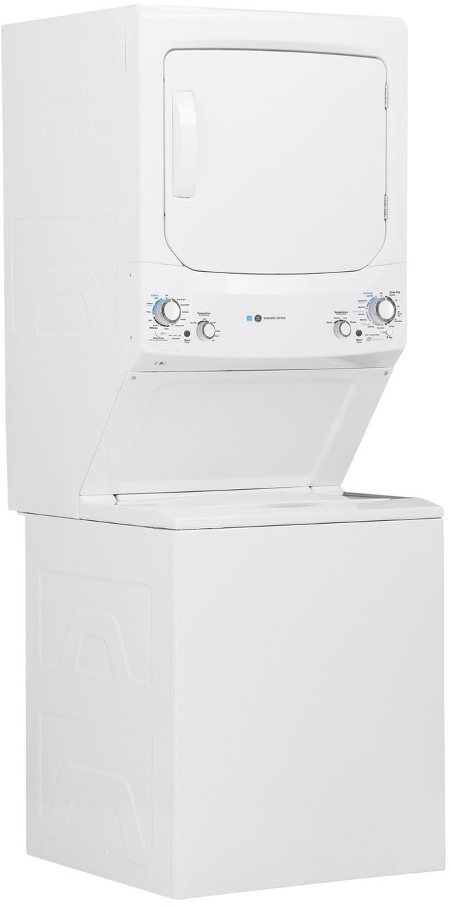 GE® Unitized Spacemaker® 3.9 Cu. Ft. Washer, 5.9 Cu. Ft. Dryer White Stack Laundry 1
