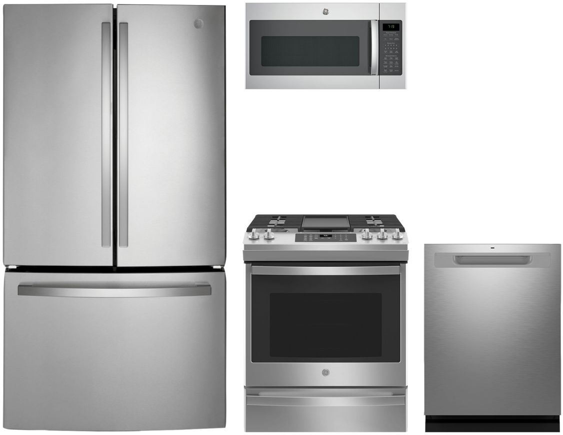 GE® 4 Piece Stainless Steel Kitchen Package | Direct Appliance