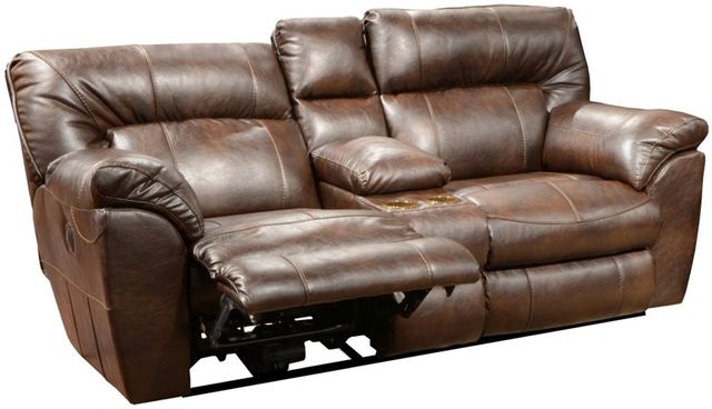 Catnapper® Nolan Godiva Reclining Extra Wide Console Loveseat with Storage and Cupholders 1