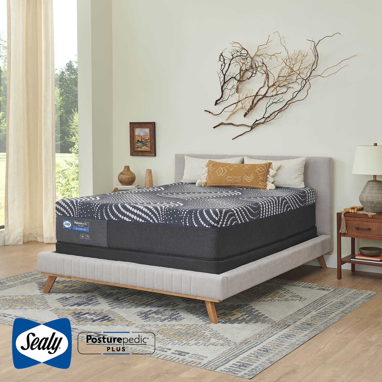 sealy mattress on bed in contemporary bedroom
