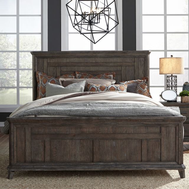 Liberty Furniture Artisan Prairie Aged Oak/Gray Dusty California King Panel Bed 1