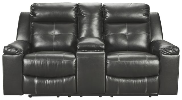 Signature Design by Ashley® Kempten Black Double Reclining Loveseat with Console 1