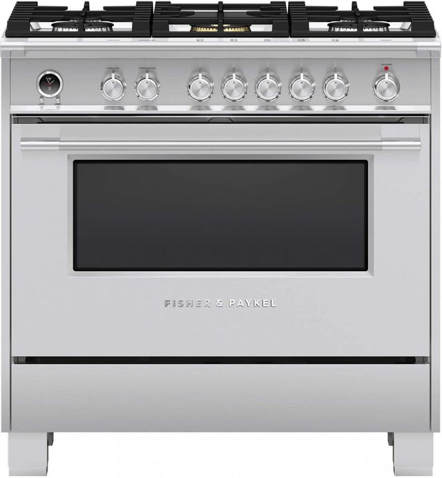 Fisher & Paykel 36" Brushed Stainless Steel Freestanding Dual Fuel Natural Gas Range-0