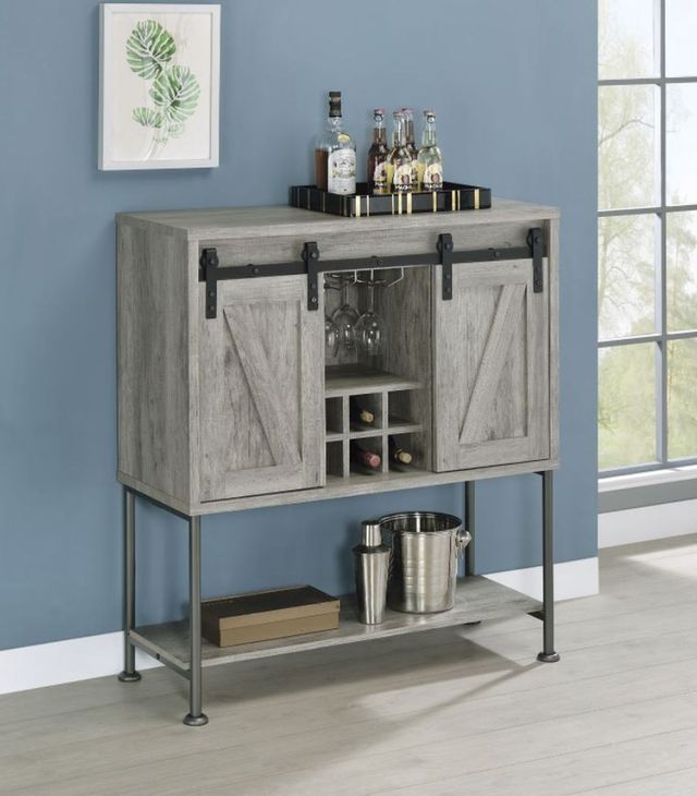 Coaster® Grey Driftwood Sliding Door Bar Cabinet with Lower Shelf 7