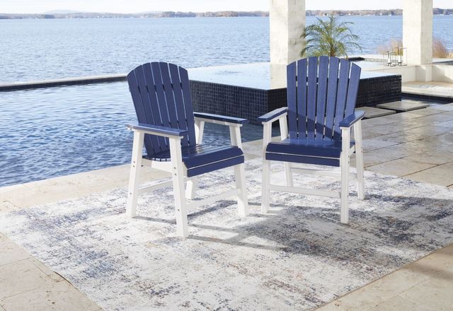 Signature Design by Ashley® Toretto 2-Piece Blue/White Outdoor Dining Arm Chair Set 3