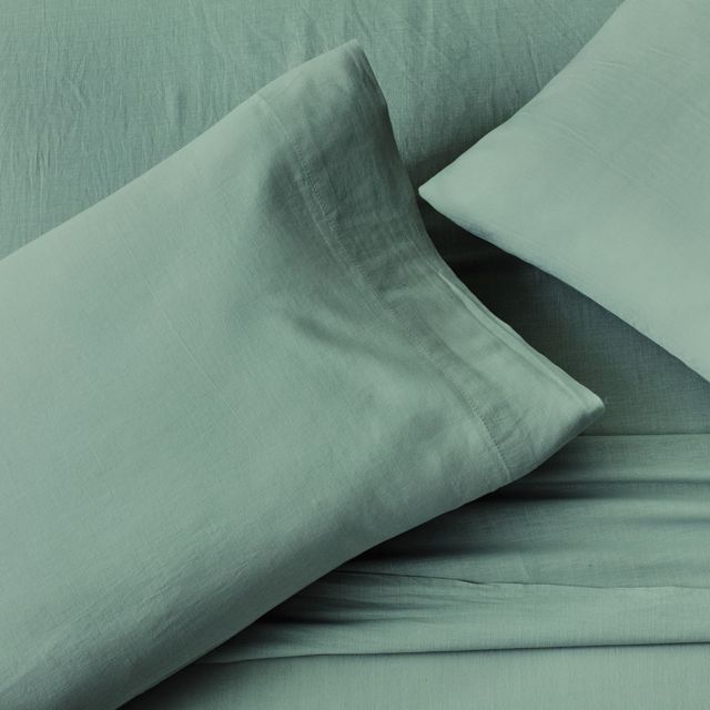 Malouf® Linen-Weave Cotton Sage King Pillowcases 2