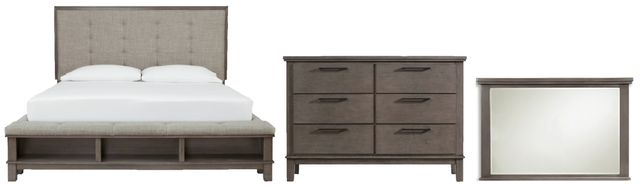 Benchcraft® Hallanden 3-Piece Gray King Storage Panel Bed Set