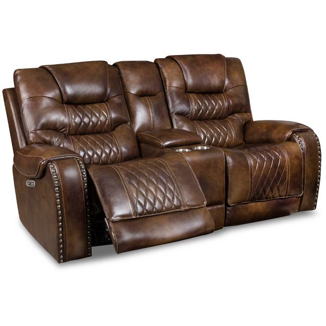 Corinthian Furniture Sahara Leather Power Recliner Console Loveseat with Power Headrests-0
