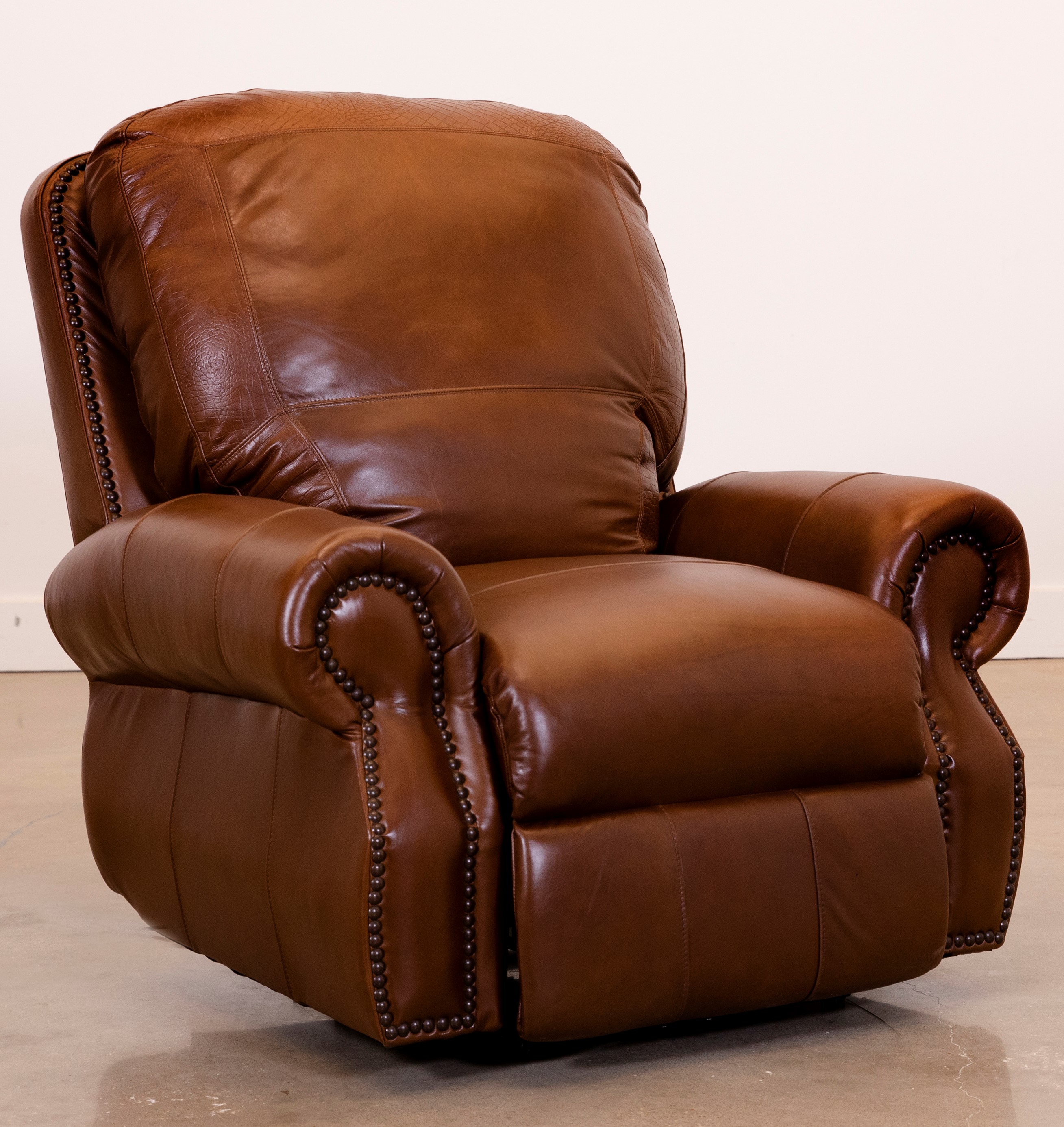 USA Premium Leather Furniture 9055 Brandy Gator All Leather Power Recliner