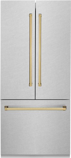 ZLINE Autograph Edition 36 In. 19.6 Cu. Ft. DuraSnow® Stainless Steel Built In Counter Depth French Door Refrigerator
