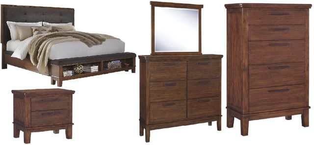 Signature Design by Ashley® Ralene 5-Piece Dark Brown California King Upholstered Panel Bed Set