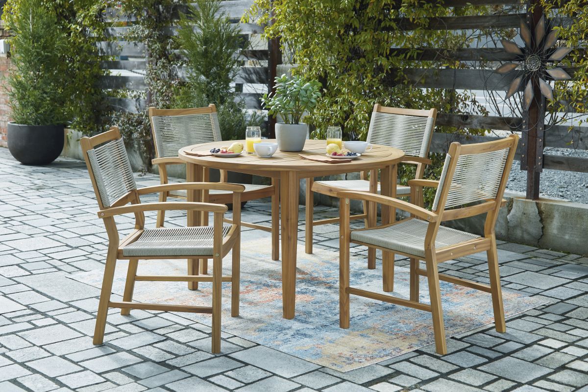 light brown outdoor dining table