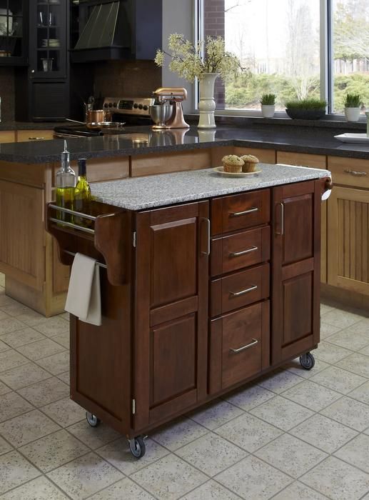 homestyles® Create-a-Cart Medium Oak/Salt-and-Pepper Granite Kitchen Cart-1
