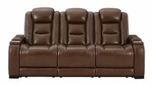 Signature Design by Ashley® The Man-Den Mahogany Leather Power Reclining Sofa