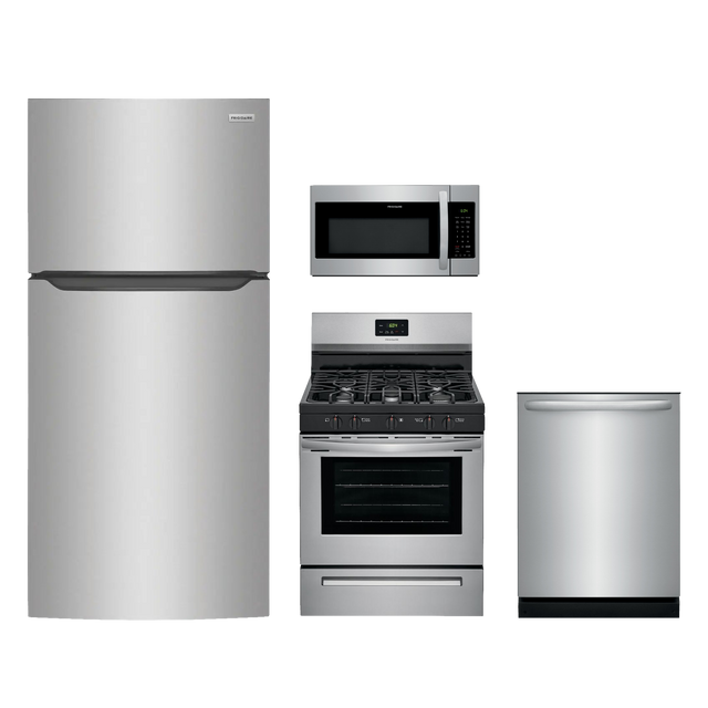 Frigidaire 4pc Appliance Package - 18.3 cu.ft. Top Freezer Refrigerator and Gas 5-Burner Range