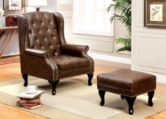 Furniture of America® Vaugh Rustic Brown Chair and Ottoman Set