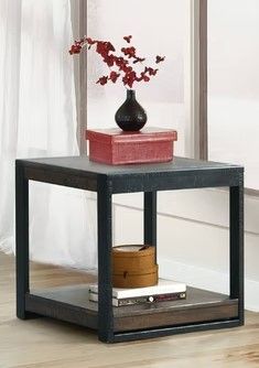 Elements International Caesar Walnut End Table with Charcoal Frame