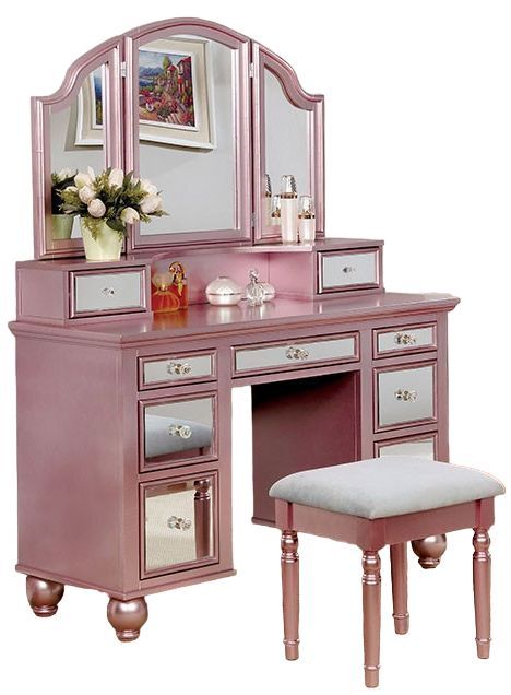 Furniture of America® Tracy 3-Piece Rose Gold Vanity Set  Ken's 