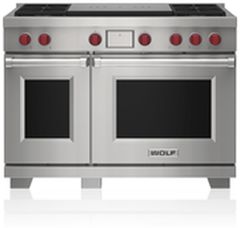 Wolf® 48" Stainless Steel Freestanding Dual Fuel Natural Gas Range and Infrared Charbroiler and Infrared Griddle
