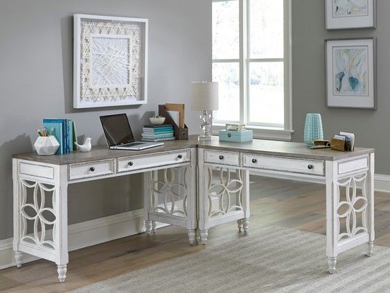 Liberty Furniture Magnolia Manor Antique White/Weathered Brown Opt L Shaped Desk Set-0