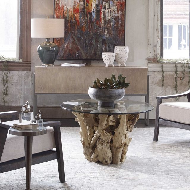 Uttermost® Driftwood Glass Top Small Coffee Table with Natural Base-2