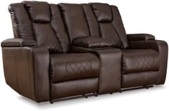 Signature Design by Ashley® Mancin Chocolate Reclining Loveseat with Console