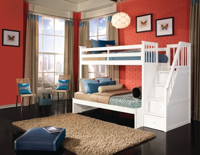 Hillsdale Furniture Schoolhouse White Twin/Full Stair Bunk Bed-1