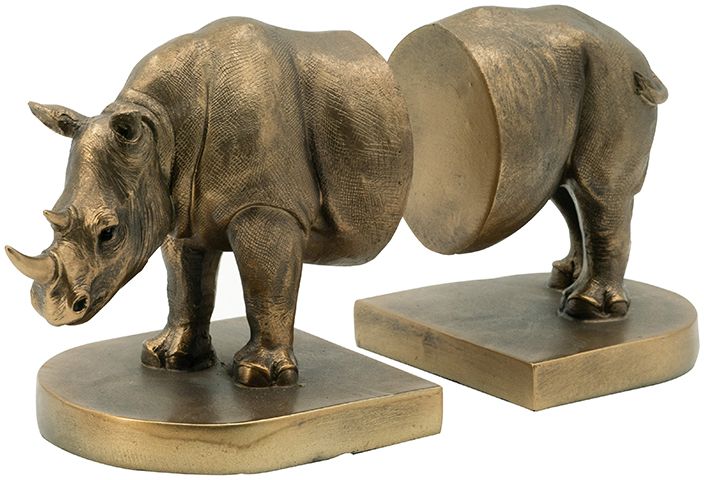 A & B Home Set of 2 Gold Rhinoceros Bookends