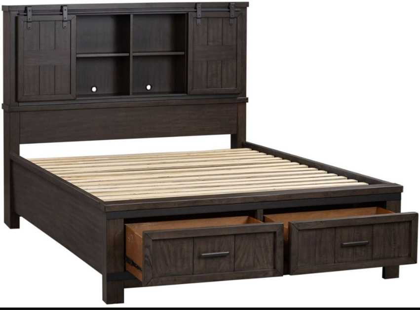 Liberty Thornwood Hills Rock Beaten Gray Queen Bookcase Bed | Appliance ...