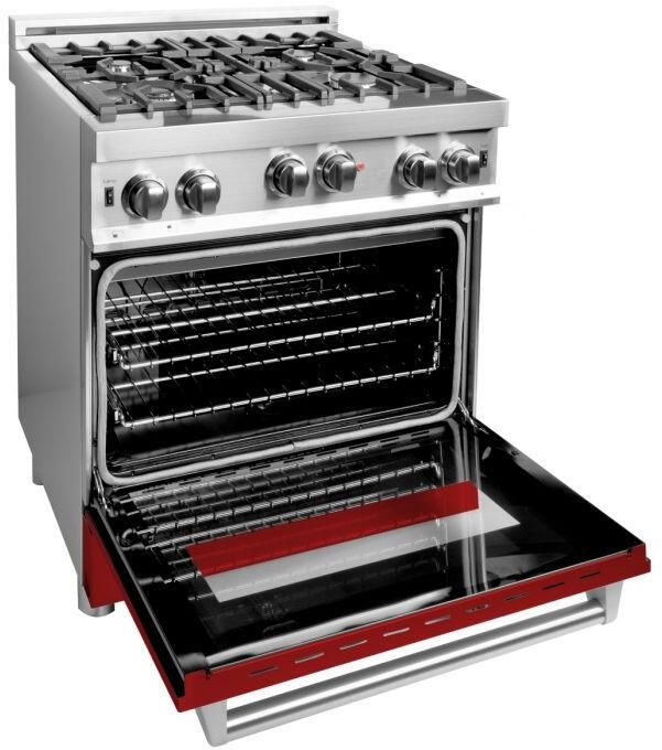 ZLINE 30" Stainless Steel/Red Gloss Pro Style Gas Range 3