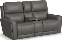 Flexsteel® Carter Smoke Power Reclining Loveseat with Console and Power Headrests and Lumbar