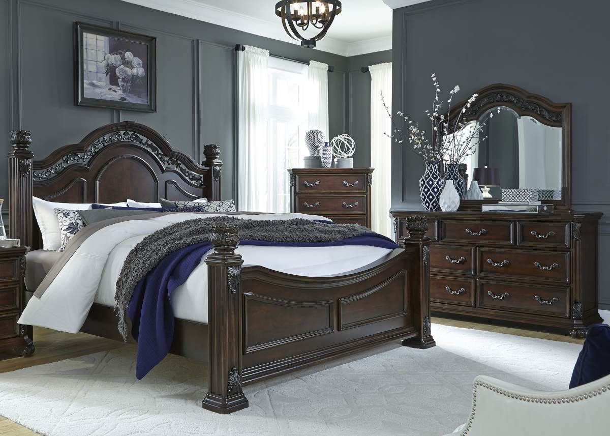 Liberty Messina Estates Bedroom King Poster Bed, Dresser, Mirror, and Chest Collection