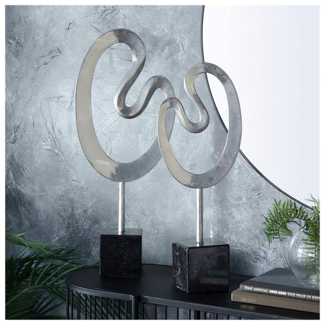 Uma Home Set of 2 Cosmo Silver Abstract Sculpture-1