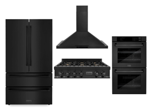 ZLINE Kitchen Package with Black Stainless Steel Refrigeration, 36" Rangetop, 36" Range Hood and 30" Double Wall Oven