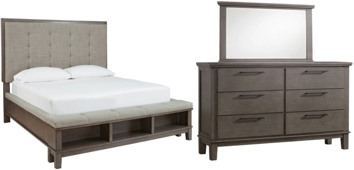 Benchcraft® Hallanden 3-Piece Gray Queen Panel Storage Bed Set | Van's ...