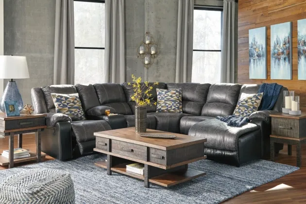 Signature Design by Ashley® Nantahala 6-Piece Slate Reclining Sectional with Chaise-2