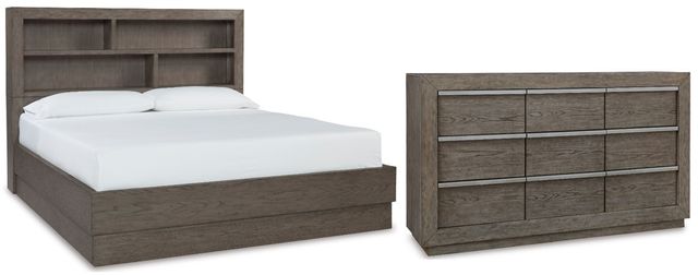 Benchcraft® Anibecca 2-Piece Weathered Gray King Bookcase Bed Set 0