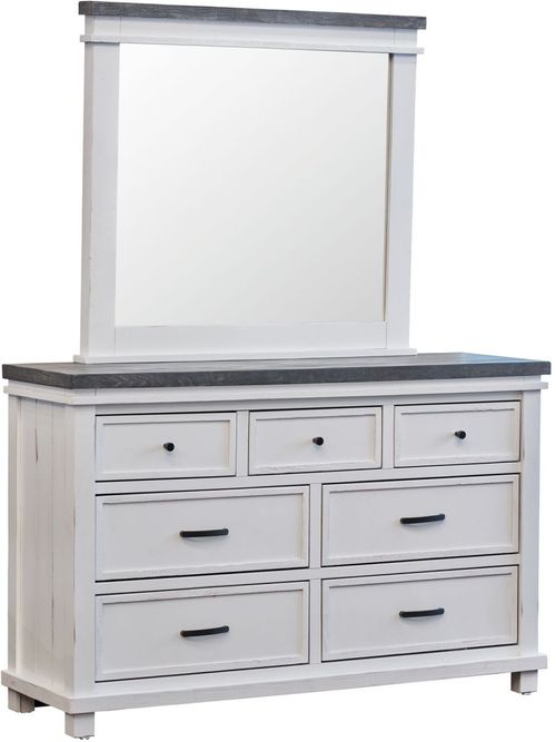 Elements International Madison White Mirror and Dresser Set