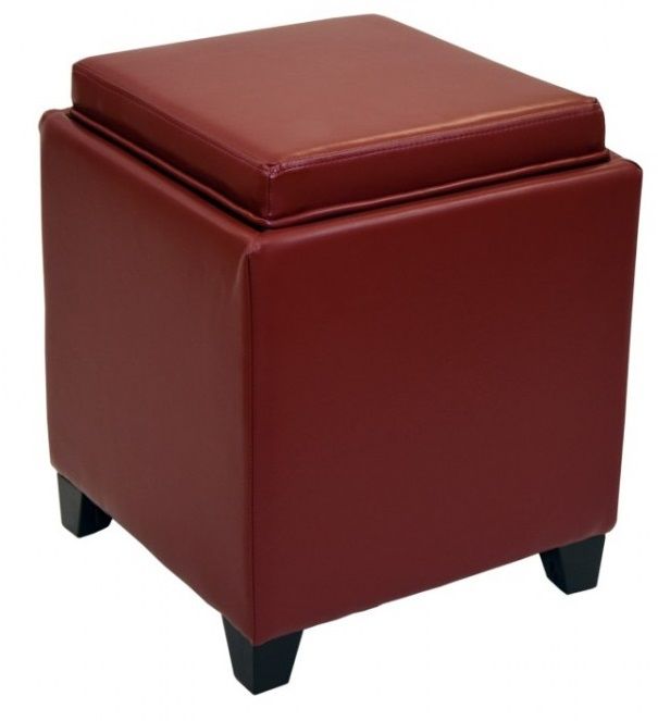 Armen Living Rainbow Red Bonded Leather Storage Ottoman With Tray-0