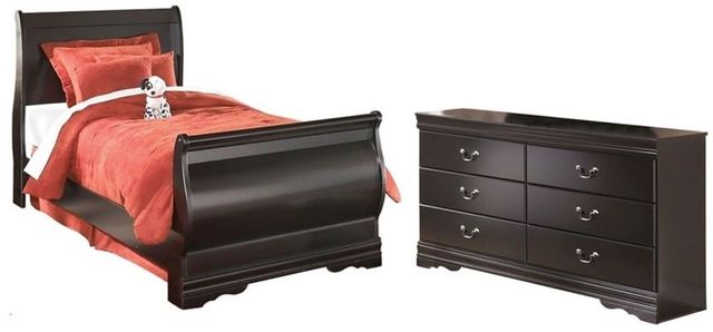 Signature Design by Ashley® Huey Vineyard 2-Piece Black Twin Sleigh Bed Set